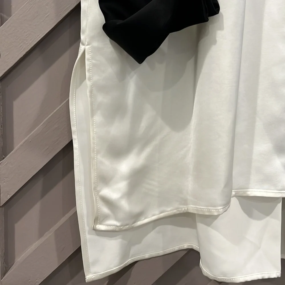 Massimo Dutti Studio tuxedo style silky oversized button up dress cream/black M - Picture 4 of 14